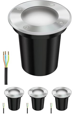 ledscom.de 4 Stück Bodeneinbauleuchte BOLI für außen, IP67, edelstahl, gefrostet, rund, 108mm Ø inkl. LED Lampe 450lm warmweiß
