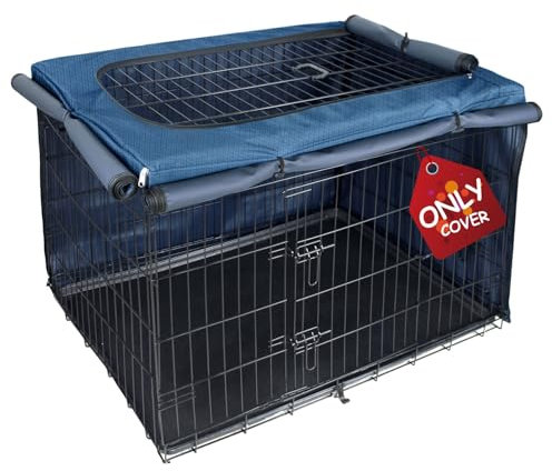 Explore Land Dog Crate Cover for 36 Inches Wire Cage, Heavy-Duty Lattice Pet Kennel Enclosure Compatible with 1 2 3 Doors Standard Metal Cage (Blue)
