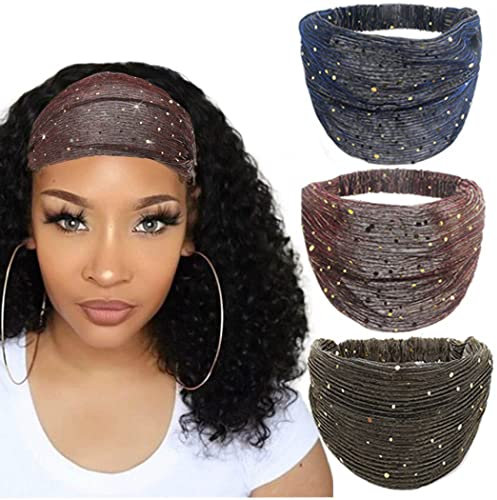 Generse Breites Stirnband, Pailletten, elastische Haarbänder, Yoga-Turban, Outdoor-Schweißbänder, Kopfwickel für Damen und Mädchen, 3 Stück