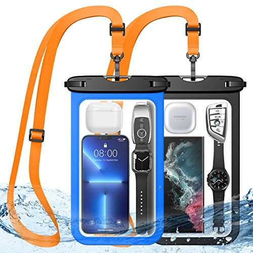 HWeggo wasserdichte Handyhülle,10,5'' Extra Große IPX8 wasserdichte Handytasche mit Lanyard für iPhone 16 15 14 13 12 Pro Max,Samsung S25 S24 S23 Ultra usw(für die meisten Handy-Modelle)-Schwarz+Blau