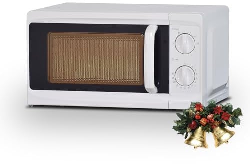 Techomey 700W Small Microwave Oven with Manual Control, Compact Microwave with 6 Power Levels, Countertop Microwave Oven, White, 17L, Easy to Clean