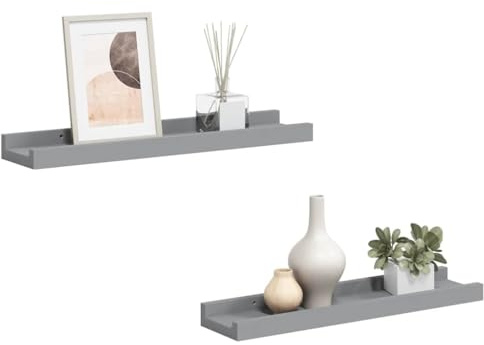 vidaXL 2X Bilderleiste Fotoleiste Bilderregal Galerieboard Wandregal Regal Wandboard für Bilderrahmen Fotorahmen Grau 40x9x3cm MDF
