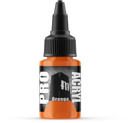 Monument Hobbies 007-Pro Acryl Orange Peinture acrylique pour modèles en plastique – Peinture miniature, bouchon anti-obstruction, livré avec agitateur en verre