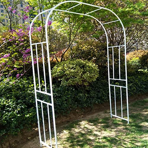 Rosenbogen, Gartenbogen Rankgitter, Torbogen Rankhilfe, Kletterhilfe for Pflanzen, verzinktes Rohr, Gartenspalier, Kletterpergola mit Sockel, schwarz/weiß/grün ( Color : Wit , Size : 300x240x40cm )