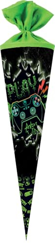 Nestler Schultüte zum Befüllen, Handgemachte Zuckertüte aus Karton - Motiv Play & Win (70 cm rund)