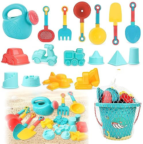 18 Stück Strand Sandspielzeug Set, Kinder Sandkasten Spielzeug mit Eimer Weichem Kunststoff Spielzeug Strand für Kinder, Strand Outdoor Spiele für Jungen Mädchen