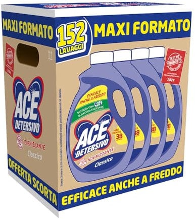 ACE Detersivo Igienizzante Classico, Cartone da 4 Flaconi x 38 Lavaggi