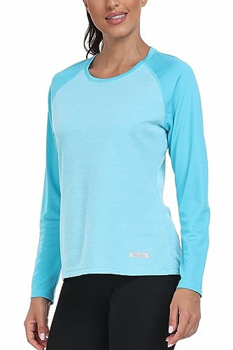 AjezMax Damen UPF 50+ Sonnenschutz T-Shirt Sportshirts Trainingsshirt Atmungsaktiv Wandershirt Outdoor Sommer Qucik Dry Blau M