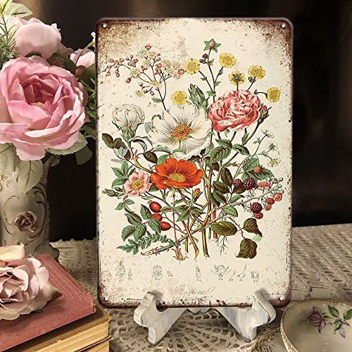 Vintage Decor Blumen Kunstdruck/Poster Retro Wanddekor Blechschilder, 30 x 20 cm Landdekor Metallschild Vintage Küche Dekor Blume Wanddekoration für Home Wall Cafes Badezimmer Büro Geschäft Pubs Pubs