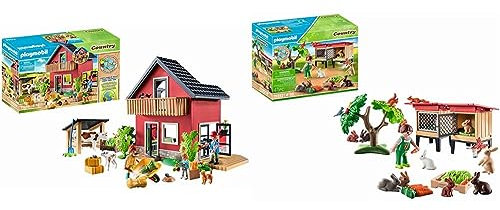 PLAYMOBIL Country 71248 Bauernhaus mit Wohn- und Schlafbereichen & Country 71252 Kaninchenstall, Tiere für den Bio-Bauernhof, Nachhaltiges Spielzeug für Kinder ab 4 Jahren