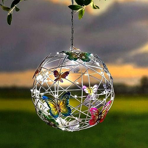 Solar Garden Light Decoration - Hanging Butterfly Ball Solar Lights Outdoor Garden Ornament Aluminum Waterproof Solar Powered Lanterns for Yard Garden Pathway Balcony (Multicolor, 1PC)