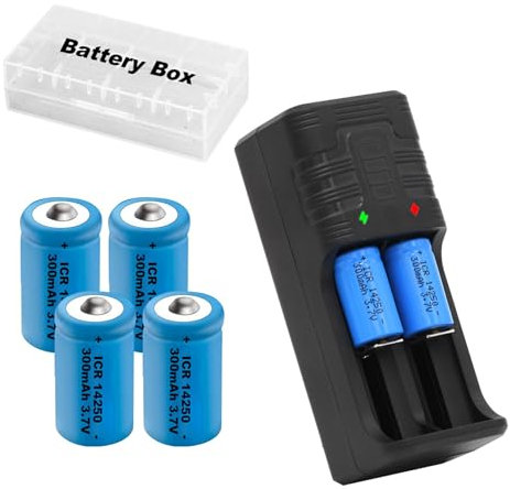 Batteria ricaricabile 14250 da 3,7 V con caricabatterie, confezione da 4 batterie agli ioni di litio 1/2 AA, possono sostituire batterie da 3,6 Volt LS 14250, ER14250, 3 V CR14250 per laser