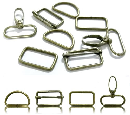 40 Karabinerhaken mit Drehgelenk Metall Schnallen Set für DIY, Nähen Handtaschen Rucksackreparatur, Inkl.je 10 Karabiner Schlüsselanhänger D-Ringe Triglide-Schnallen Rechteckringe (Bronze, 32mm)