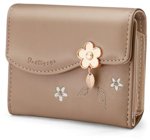 HNOOM Portefeuille Femme Petit Format Porte Monnaie Femme en Cuir PU Porte Feuilles pour Femme avec Zippé Pochette à Monnaie et Porte Carte Petit Porte Feuille Bifold (S-Brun)