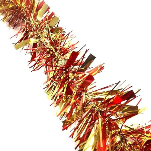 Home Supplies Direct HSD Christmas Tinsel Garland 2M (6.5ft) Xmas Metallic Chunky Fine Sparkle Garland Shiny Christmas Tree Party Decorations (Chunky Red Gold)