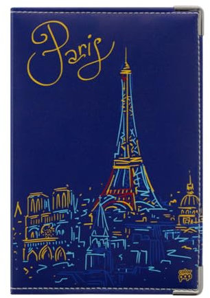 Color Pop Porte-papiers Voiture Motif Paris - PVC – Papier français - Etui Carte Grise - Permis de Conduire - 15,4 x 10,3 cm… (Bleu foncé)