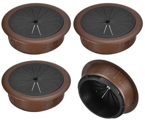 sourcing map 4Pcs Cable Hole Cover, 2-3/8 Inch (60mm) ABS Desk Cable Wire Cord Grommet Hole Cover for Office Computer Desk Wire Organizer, Brown
