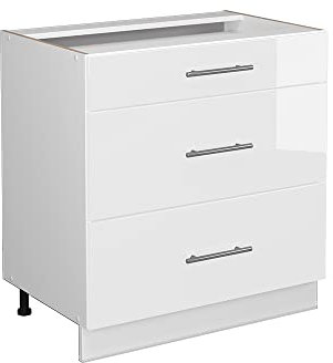 Vicco Armario de baño Fame-Line, Blanco Alto Brillo/Blanco, 80 x 81.6 cm con 3 cajones, sin encimera