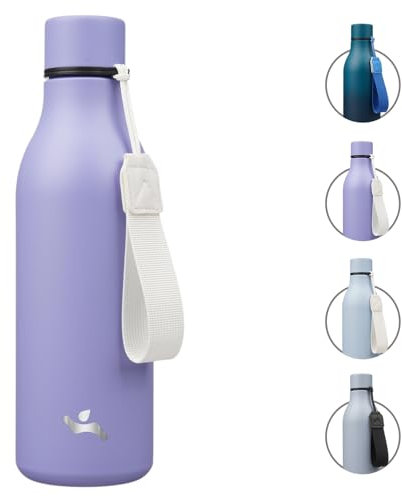 Botella de agua aislada con correa, botellas de vacío de acero inoxidable de doble pared de 18 onzas, termo de agua de metal, glicinia