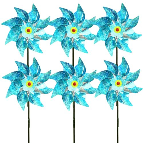 Vogelabwehr Reflektierende Windmühle,Windräder Vogelabwehr,Taubenschreck Taubenabwehr,Windrad Garten Vogel Vogelschreck,Bunte windrad Kinder (6Pcs-D)