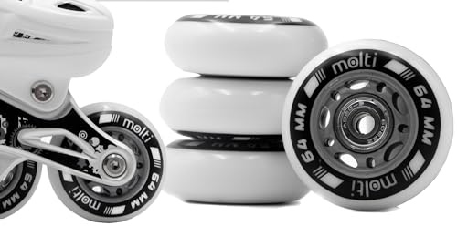 molti Räder mit Kugellager MOLTI ABEC9 8er- Pack Indoor-/Outdoor-Rollschuh Räder Inlin-Skates Freizeitspaß (weiß, 64 mm)