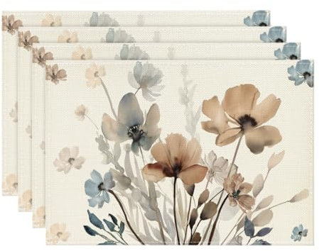 Artoid Mode Wilde Tuschemalerei Blumen Blätter Frühling 4er Set Platzsets, 30x45cm Herbst Bankett Tischsets Waschbar Platzdeckchen Küche Party Deko