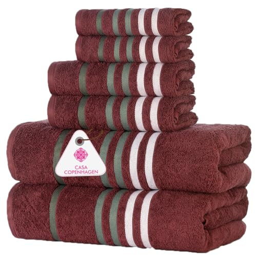Casa Copenhagen Exotisches 6-teiliges Handtuch-Set – Burgund, 525 g/m², 2 Badetücher, 2 Handtücher, 2 Waschlappen aus weicher ägyptischer Baumwolle für Badezimmer, Küche und Dusche