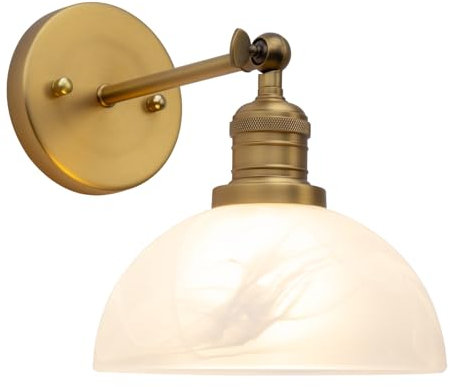 JIMUBEAM Applique vintage a 1 luce con paralume in vetro bianco latte, lampada da parete rustica per interni per camera da letto Vanità Bagno Soggiorno sopra il lavello della cucina