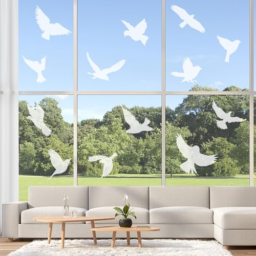 JUNART 16 Pcs Anti-Collision Window Stickers, Bird Shape Window Decals, Prevent People and Bird Strikes on Glass(White)