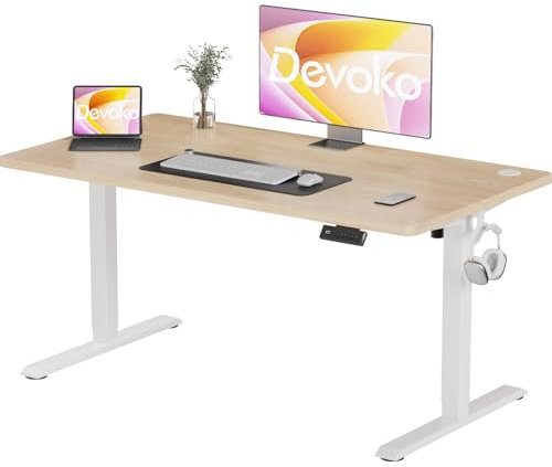 Devoko Bureau Assis Debout 120x60cm,Bureau Réglable en Hauteur avec Plateau Complet,4 Hauteurs Mémorisables et Anti-Collision,Bureau Électrique,Hauteur Réglable 72-116 cm(Beige,120cm)