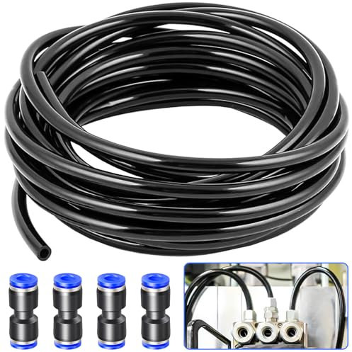 NINGYER 20m Pneumatik Schlauch, Pneumatik Schlauch 6mm mit 4 Stück Pneumatikverbinder, Druckluftleitung für Pneumatische Geräte, Industrie und Zuhause (schwarz)