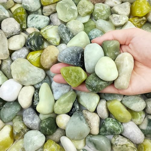 FANTIAN Grüne Flussfelsen für Pflanzen, 2,3 kg, polierte Jade-Kieselsteine für Zimmerpflanzen, dekorative Steine für Sukkulenten, Landschaftsbau, Vasen, Hof und Garten