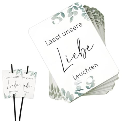 EIHI 50 Stück Wunderkerzen Hochzeit Etiketten Lasst unsere Liebe leuchten Halter Schilder Kärtchen Wunderkerzenschilder Hochzeitsdeko Gastgeschenke Knicklichtschilder Geschenkanhänger