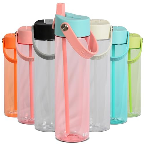 Elemental Auslaufsichere Wasserflaschen für Kinder, Spritzwasserflasche für die Schule, BPA-freie, wiederverwendbare Wasserflasche aus Tritan-Kunststoff mit Strohhalm, Zuckerwatte – 750 ml