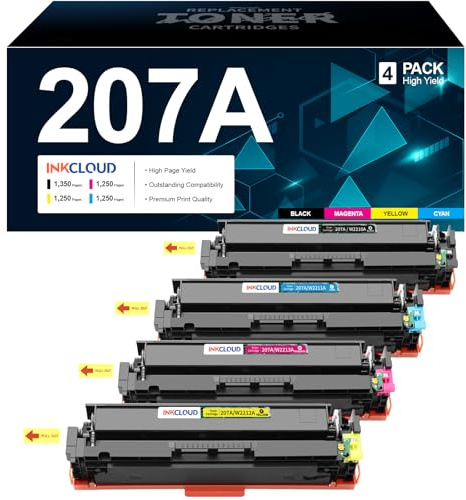 INKCLOUD 207A Toner Set, Schwarz/Cyan/Gelb/Magenta, 4er-Pack, Mit Chip