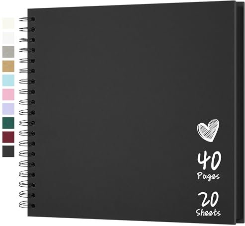 Hiwhy Fotoalbum Scrapbook 25,5x25,5 cm 20 Blätter DIY Hartes Kraftpapier Baby Erinnerungsbuch Familie Geburtstag Hochzeit Jahrestag, Schwarz