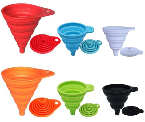 KongNai Set di imbuti da cucina, piccoli e grandi, accessori da cucina, pieghevoli, in silicone, per riempire bottiglie d'acqua e trasferire liquidi, per uso alimentare (confezione da 6)