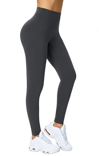 Enjoyoga Leggings Damen High Waist [mit Innentasche] -Blickdicht Sporthose Laufhose für Sport Yoga Gym -02(L-XL, Grau)