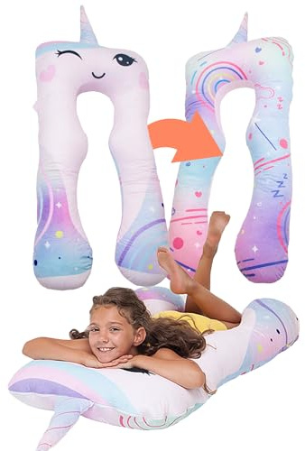 MKS Kinderkissen für Bett Schlafen 60x120cm | Seitenschläferkissen Kinder | Anti-Stress Kinderkopfkissen | Komfortkissen Kinder zur Stressbewältigung | Kissen kuschelkissen (Einhorn)