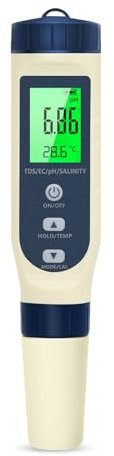 Pious Ph Wert Messgerät, Hochpräzises Ph/Salzgehalt/ec/tds/Temperatur-Multifunktions-Ph-Messgerät, Automatische Temperaturkompensation Lcd-display, Geeignet Für Trinkwasser, Schwimmbad, Hydroponik