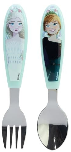 Set de 2 couverts pour enfants en acier inoxydable composé d'une fourchette et d'une cuillère La Reine des Neiges