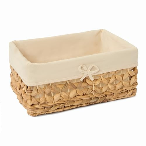TONKING wicker storage baskets, handwoven shelf baskets no lid with removable cotton liner and metal frame, handwoven shelf basket storage trunk for closet bedroom livingroom, Large