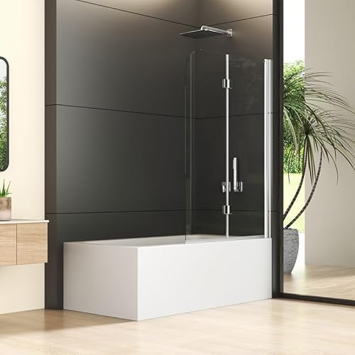 Duschwand für Badewanne 100x120cm 2-teilig Faltbar Glas Duschabtrennung, Badewannenaufsatz Duschtrennwand, Badewannen Klappbar Badewannenwand Faltwand mit 5mm EGS Sicherheitsglas