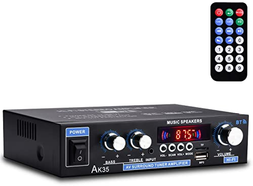Daakro AK35 Home Audio Amplifier Receiver, 200W Home Dual Channel Bluetooth 5.0 Sound Speaker AMP, Home Amplifiers FM Radio/USB/SD/Card w/Remote Control Home Theater Audio Stereo System Components