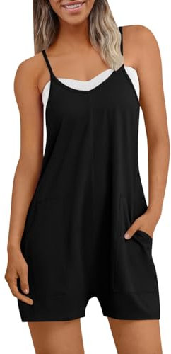 OVARA Dungarees for Women Spaghetti Straps Short Jumpsuit with Pocket Summer Casual Romper Shorts Overalls Ladies Solid Plain Sleeveless One Piece Playsuits