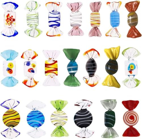 Yeskyltd 20 Stück handgefertigte Glasbonbons Dekor Vintage-Stil aus Muranoglas, für Zuhause, Party, Hochzeit, Weihnachtsbaum, Festival, Dekoration (Mehrfarbig 2)