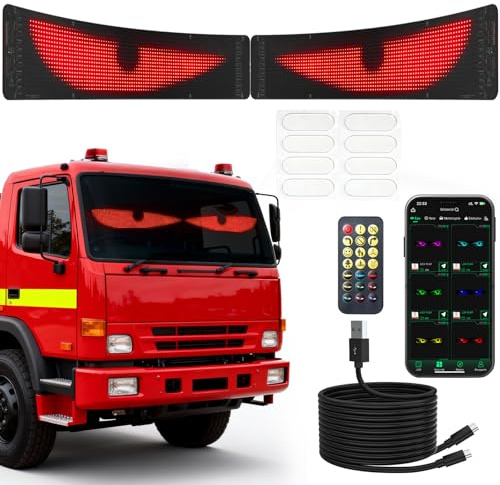 2 Stück Led Augen, 12 x 60 cm Devil Eyes LED-Anzeige mit Fernbedienung & Bluetooth-App, DIY Programmierbare, Flexible LED Laufschrift für Auto, LKW, Werbung, Party-Deko