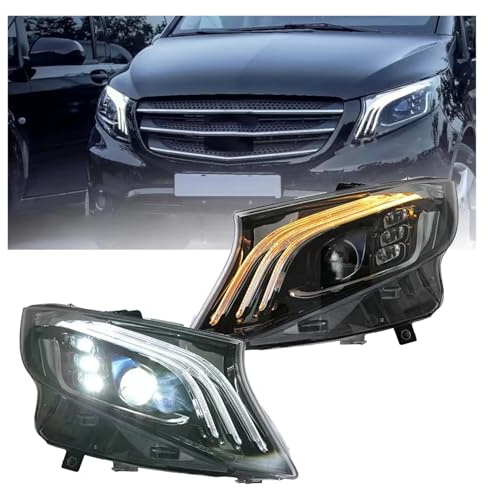 Auto-Frontscheinwerfer, kompatibel mit Benz Vito 2016–2023 W447, LED-Scheinwerfer-Montage, Upgrade, hochkonfiguriertes dynamisches Lampenzubehör, Plug & Play(Type A with E9)