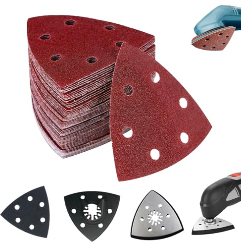 Adicase Schleifblätter 78-Teiliges Set, 93 x 93 x 93mm 60/80/120/180/240 Körnungen Schleifpapiere mit Schleifplatte und Schutzauflage für Schleifen Polieren, Entlacken, Holz Beton Metal Dreieckschleif