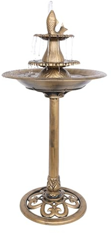 Alpine Corporation 40 Tiered Pedestal Fish Fountain Birdbath, Cascading Outdoor Water Feature for Garden, and Backyard Décor, Gold